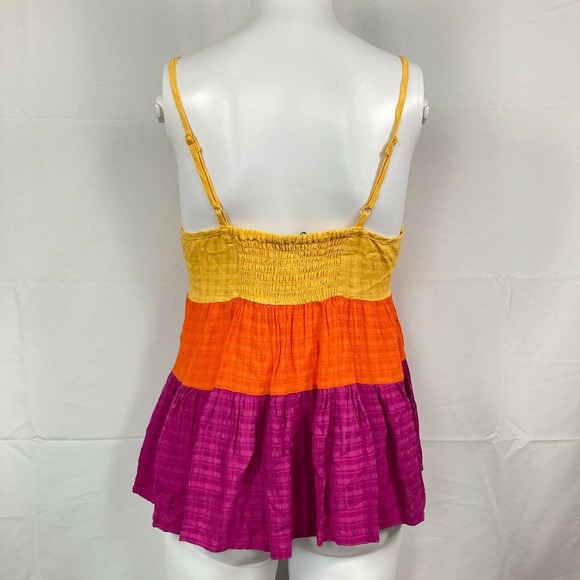 NWT French Connection Tank Womens Sz 4 Yellow Orange Purple Tiered Buttons - Picture 4 of 14